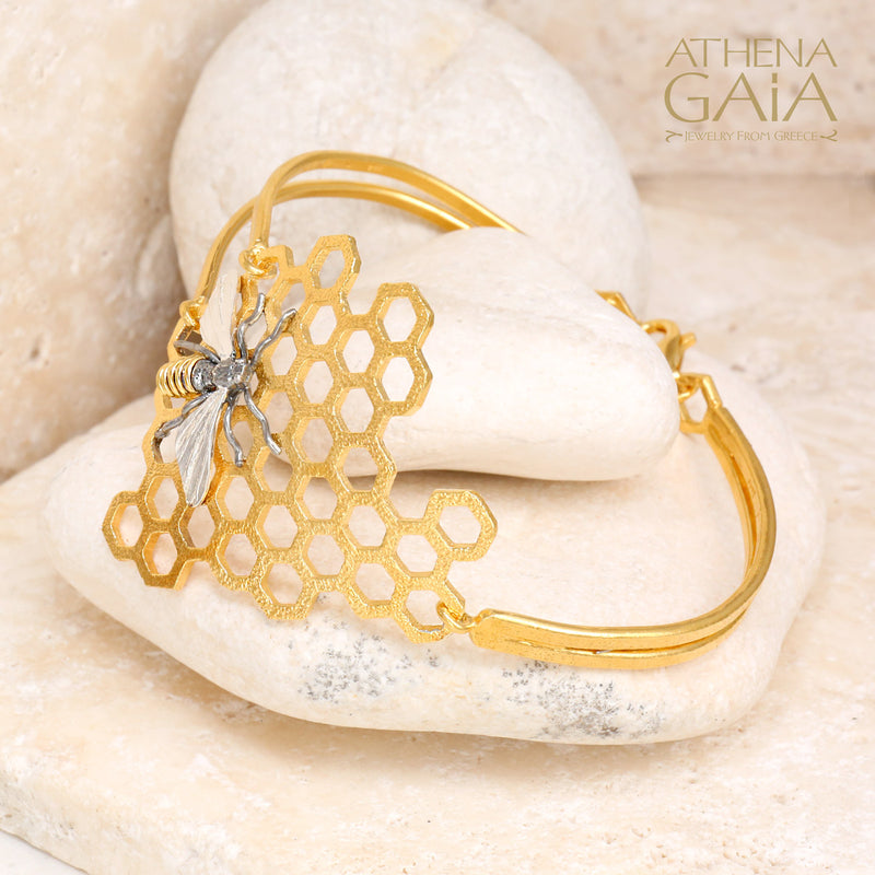 Basilissa Organic Honeycomb Bee Bracelet - Gold Plated Sterling Silver