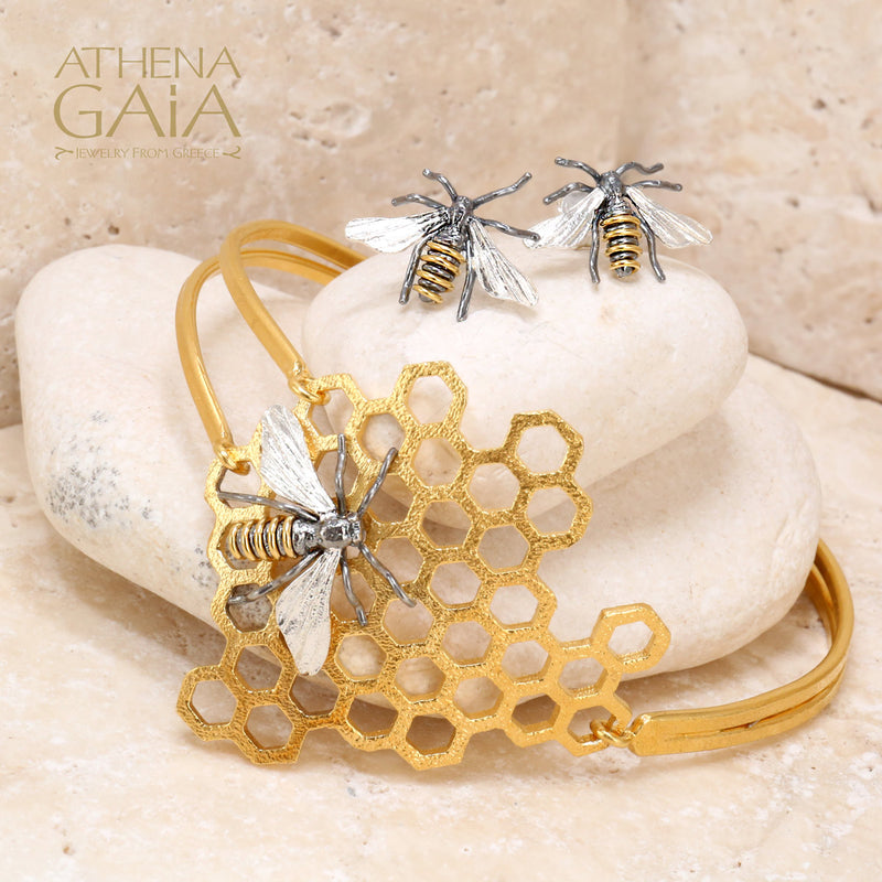 Basilissa Organic Honeycomb Bee Bracelet - Gold Plated Sterling Silver