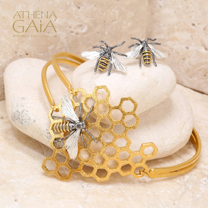 Large Faithful Honey Bee and Comb Organic Bracelet