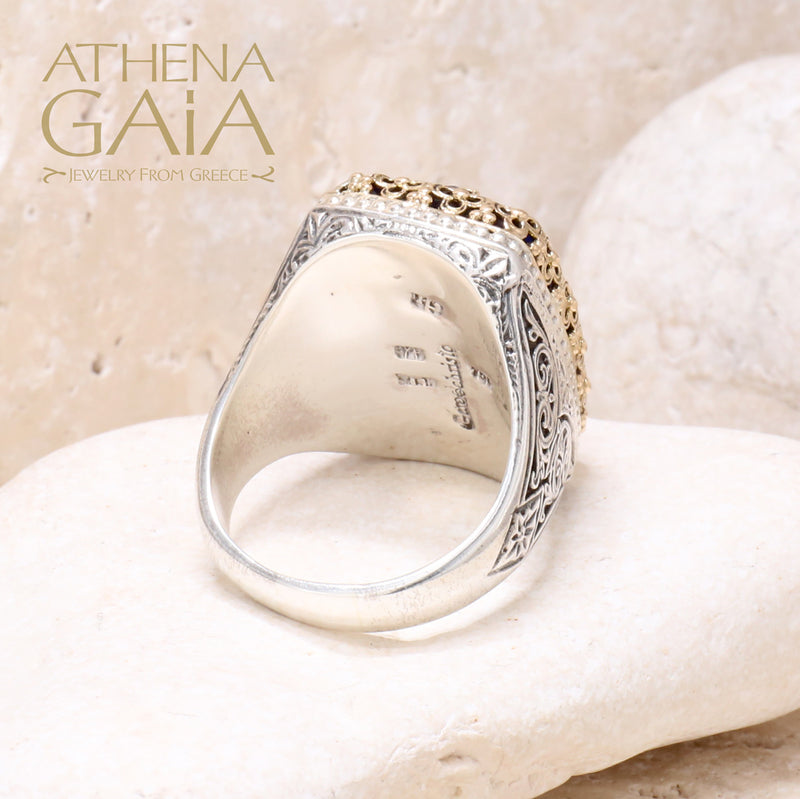 Pop Rocks Orthogonio Crown Ring - 18k Gold & Sterling Silver - Cocktail Ring - Large Stone Ring