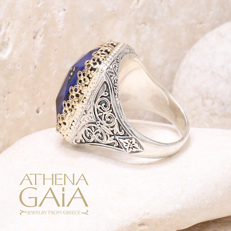 Pop Rocks Orthogonio Crown Ring - 18k Gold & Sterling Silver - Cocktail Ring - Large Stone Ring