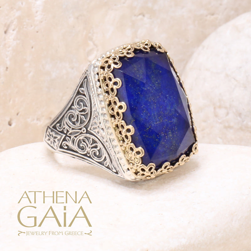 Pop Rocks Orthogonio Crown Ring - 18k Gold & Sterling Silver - Cocktail Ring - Large Stone Ring