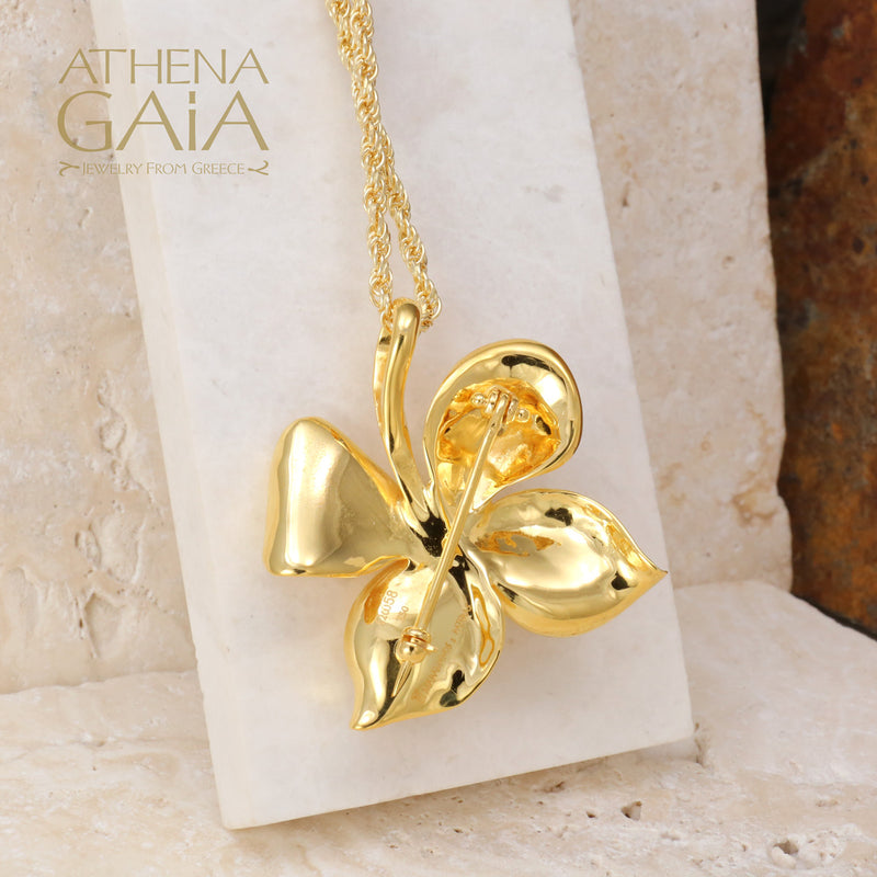 Golden Peonies Brooch/Pendant - 18k Gold Pendant