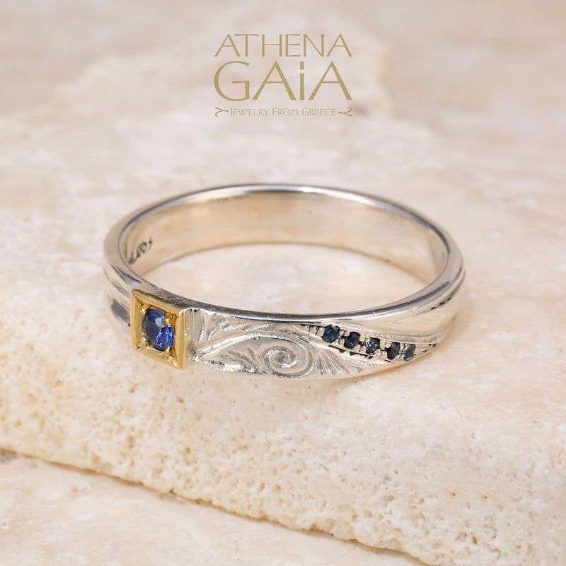 Anthemion Band Ring - 18k Gold & Sterling Silver Ring - Stackable Ring