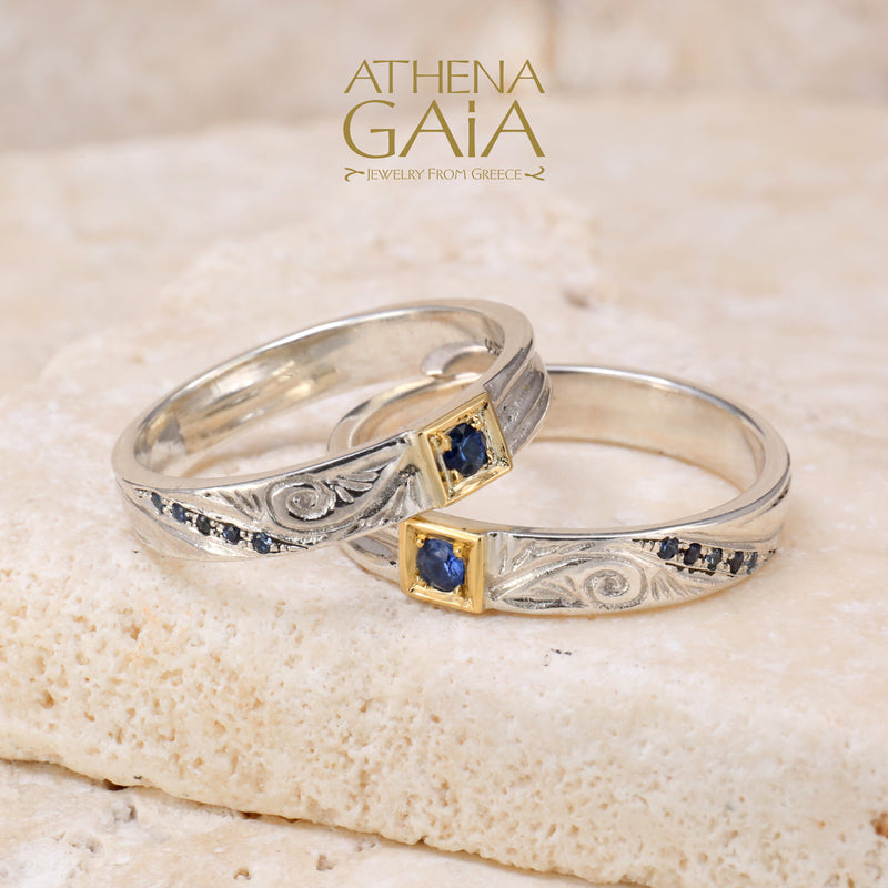 Anthemion Band Ring - 18k Gold & Sterling Silver Ring - Stackable Ring