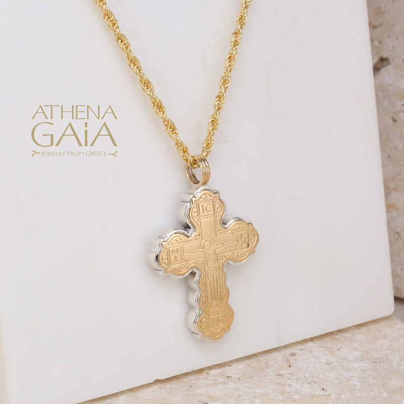 ICXC Orthodox Cross (Large) - 18k Gold & Sterling Silver - Cross Necklace