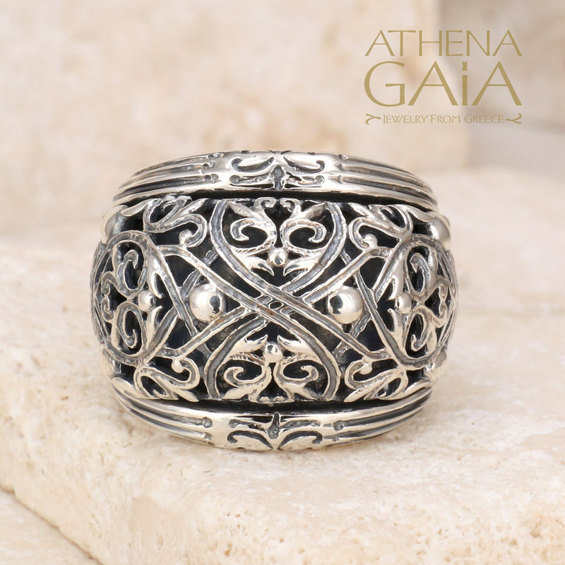 Super Bulged Filigree Ring - Sterling Silver Ring - Cocktail Ring
