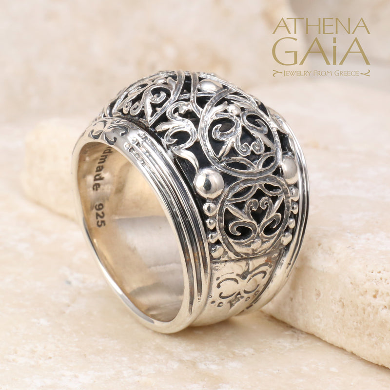Super Bulged Filigree Ring - Sterling Silver Ring - Cocktail Ring