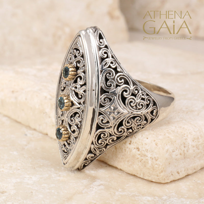 Garden Shadows Slice Stone Ring - 18k Gold & Sterling Silver Ring - Cocktail Ring