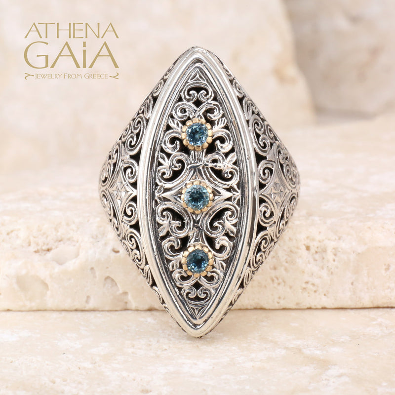 Garden Shadows Slice Stone Ring - 18k Gold & Sterling Silver Ring - Cocktail Ring