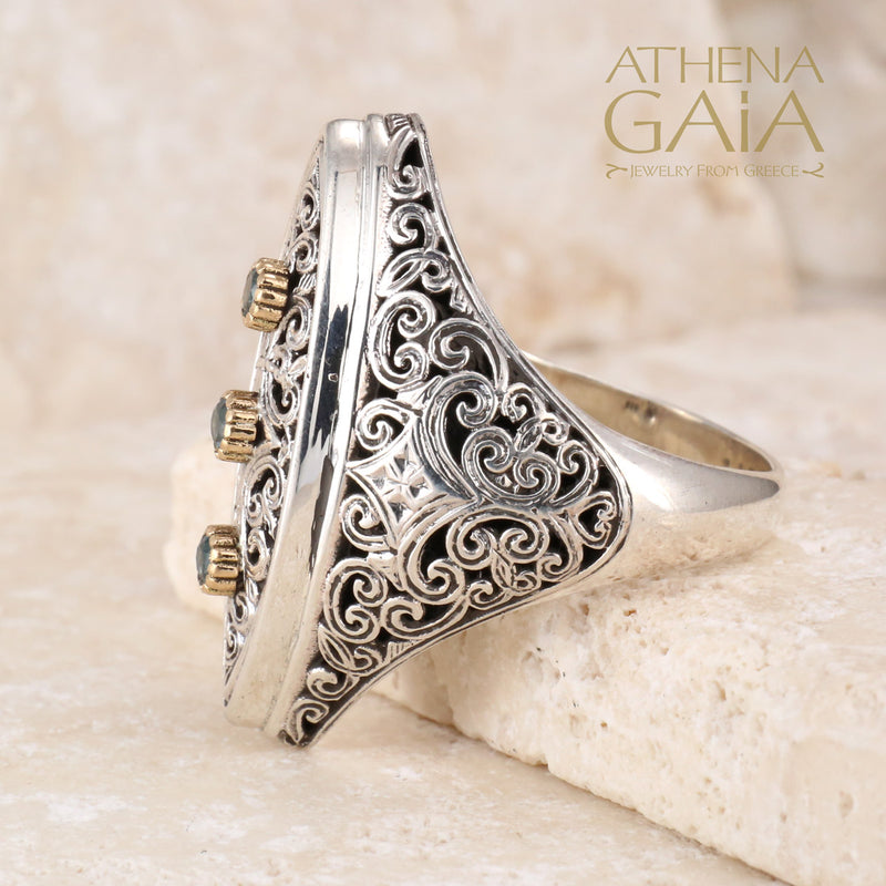 Garden Shadows Slice Stone Ring - 18k Gold & Sterling Silver Ring - Cocktail Ring