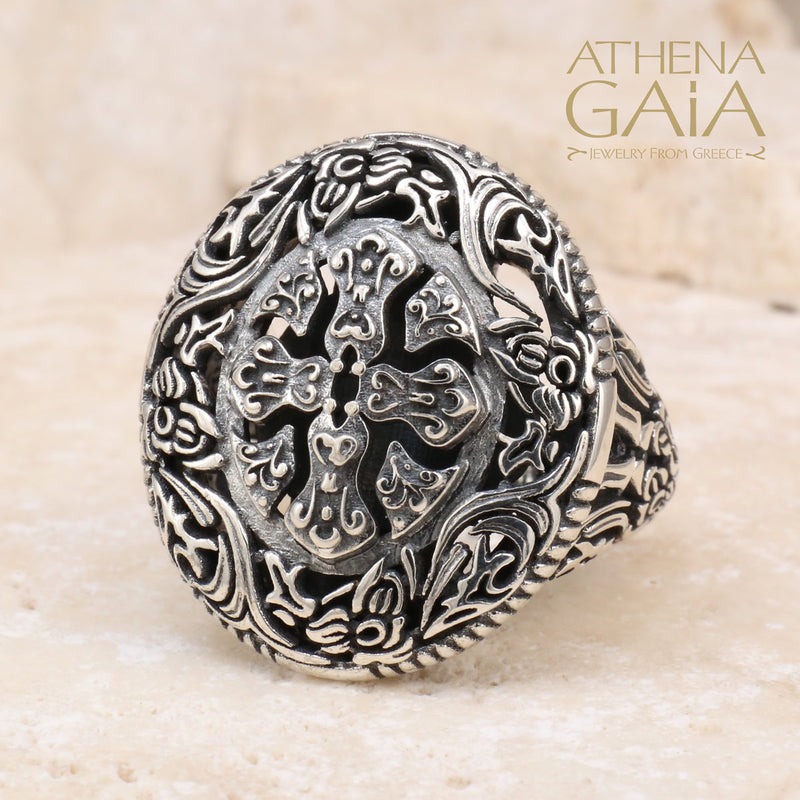 Aeraki Cross Ring - Sterling Silver Ring - Club Ring