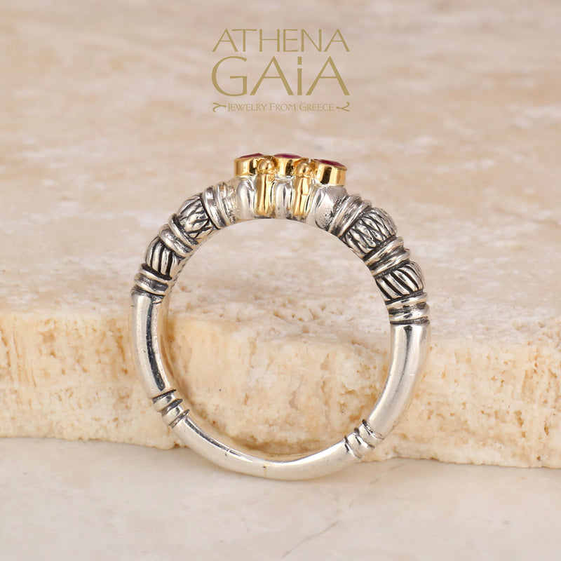 Kassandra 3-Ruby Ring - 18k Gold & Sterling Silver Ring - Stackable Ring