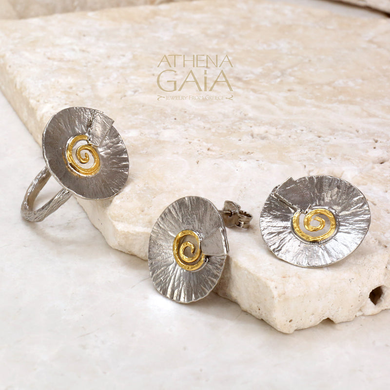 Spiral Gravity Post Earrings - Gold Plated Sterling Silver Earrings