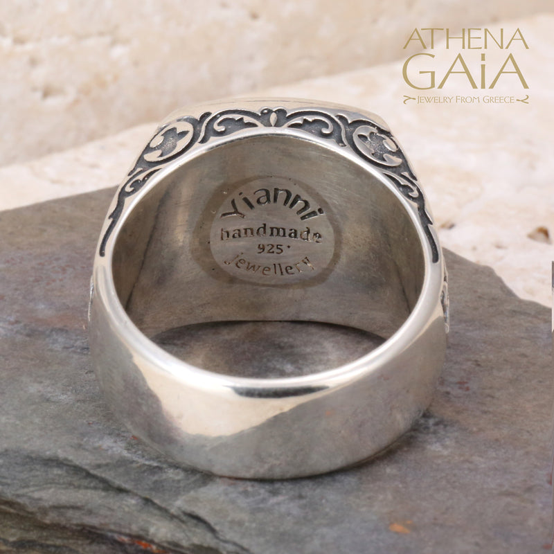 Fleur Maltese Cross Ring - Sterling Silver Ring - Signet Ring