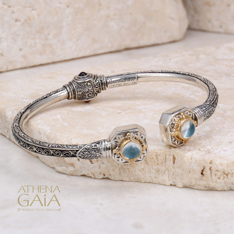 Cyclades Square Open Hinged Bracelet - 18k Gold & Sterling Silver Bracelet