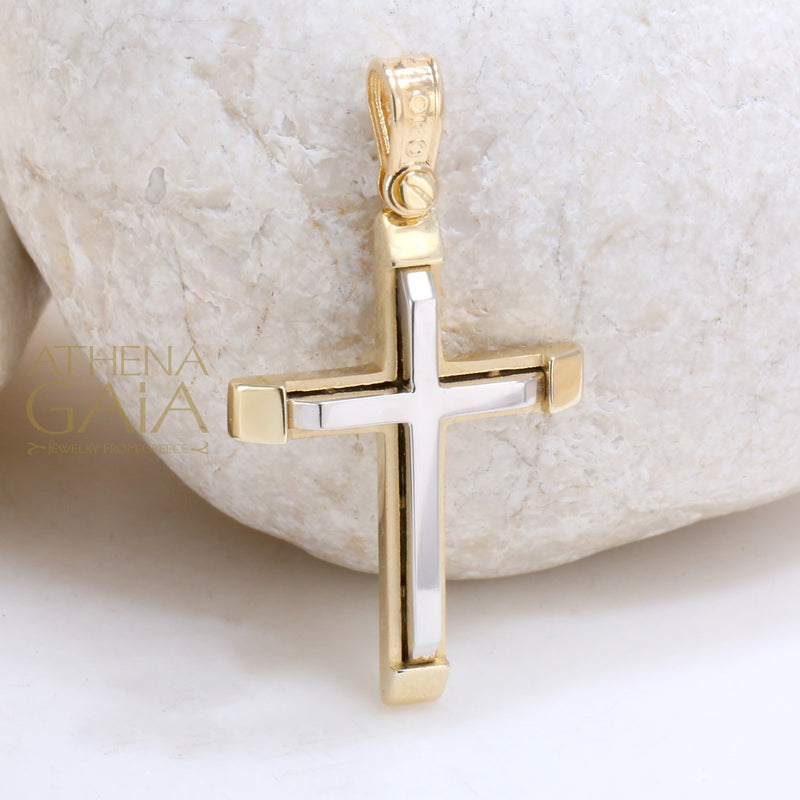 Two-Toned Beveled Cross - 14k Gold - Latin Baptismal Cross