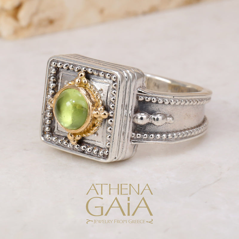 Cyclades Square Ring - 18k Gold & Sterling Silver Ring - Signet Ring