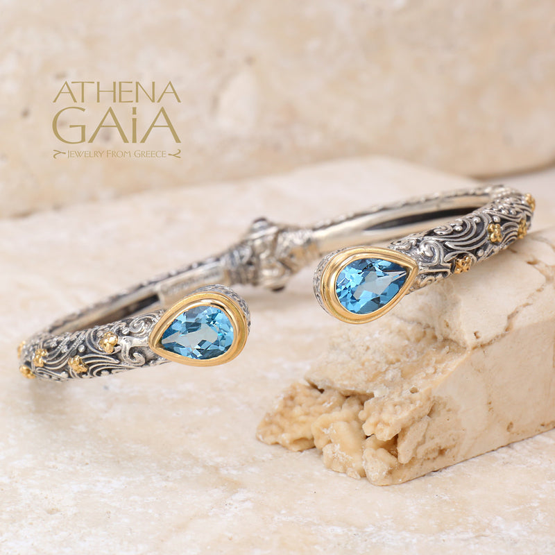 Meadow Breeze Rain Drop Bracelet - 18k Gold and Sterling Silver - Hinged Bangle Bracelet