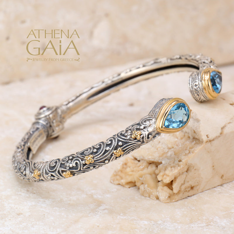 Meadow Breeze Rain Drop Bracelet - 18k Gold and Sterling Silver - Hinged Bangle Bracelet