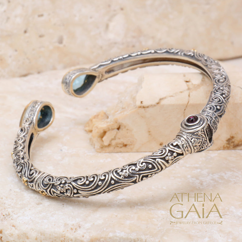 Meadow Breeze Rain Drop Bracelet - 18k Gold and Sterling Silver - Hinged Bangle Bracelet