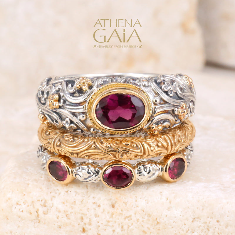 Meadow Breeze Triple Oval Stone Ring - 18k Gold & Sterling Silver Ring - Stackable Ring