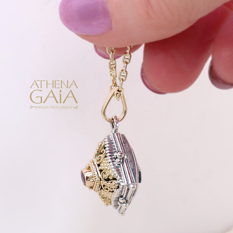 Tetra Vaulted Filigree Charm Pendant - 18k Gold & Sterling Silver Pendant