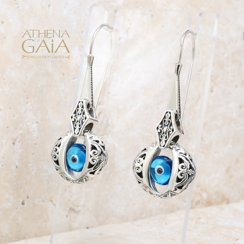 Zelda Evil Eye Earrings - Sterling Silver Earrings - French Wire Earrings