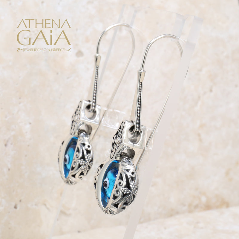 Zelda Evil Eye Earrings - Sterling Silver Earrings - French Wire Earrings