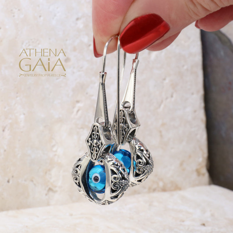 Zelda Evil Eye Earrings - Sterling Silver Earrings - French Wire Earrings