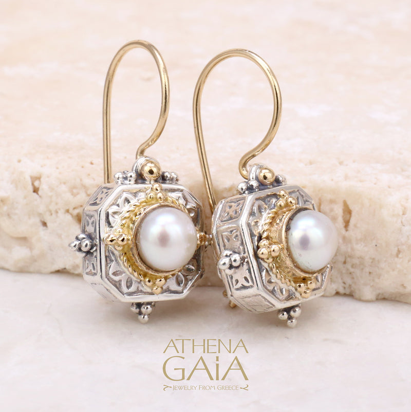 Cyclades Square Earrings - 18k Gold & Sterling Silver Earrings - French Wire Earrings