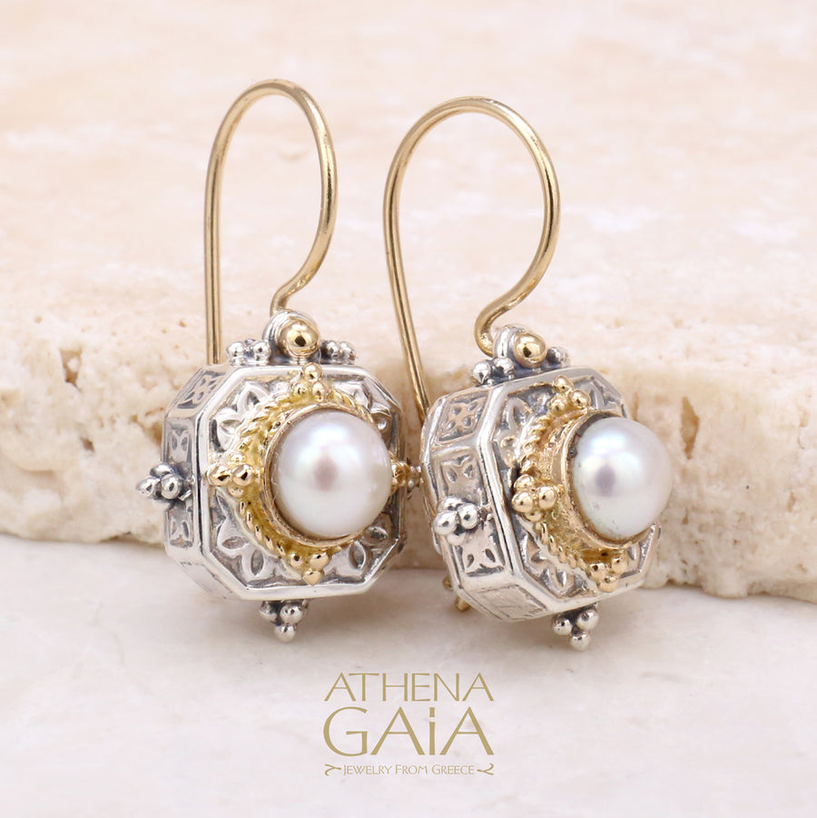 Cyclades Square Earrings - 18k Gold & Sterling Silver - French Wire Earrings