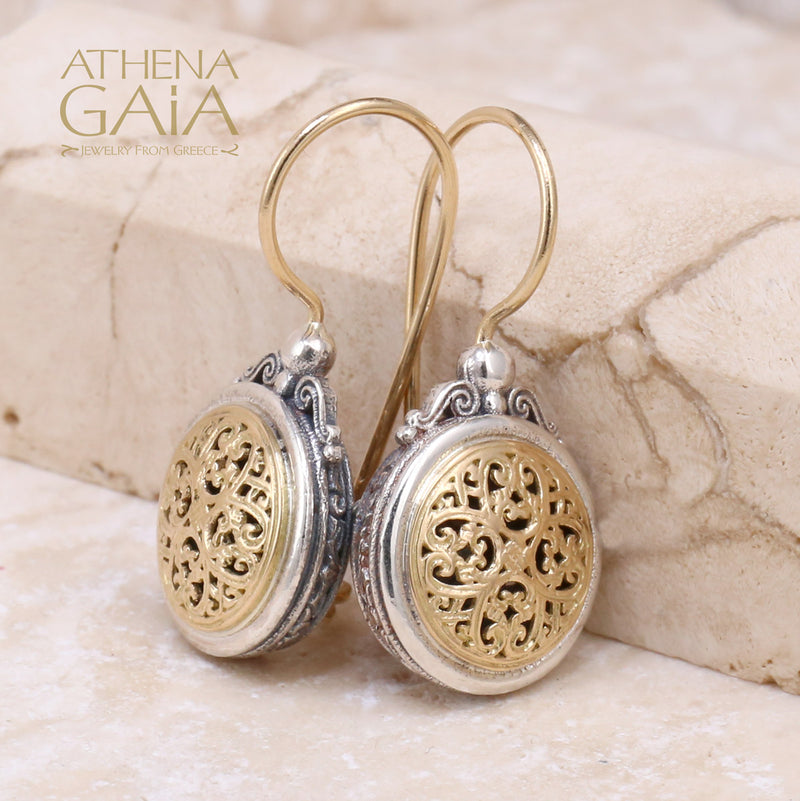 Mediterranean Kyklos Earrings - 18k Gold and Sterling Silver - French Wire Earrings