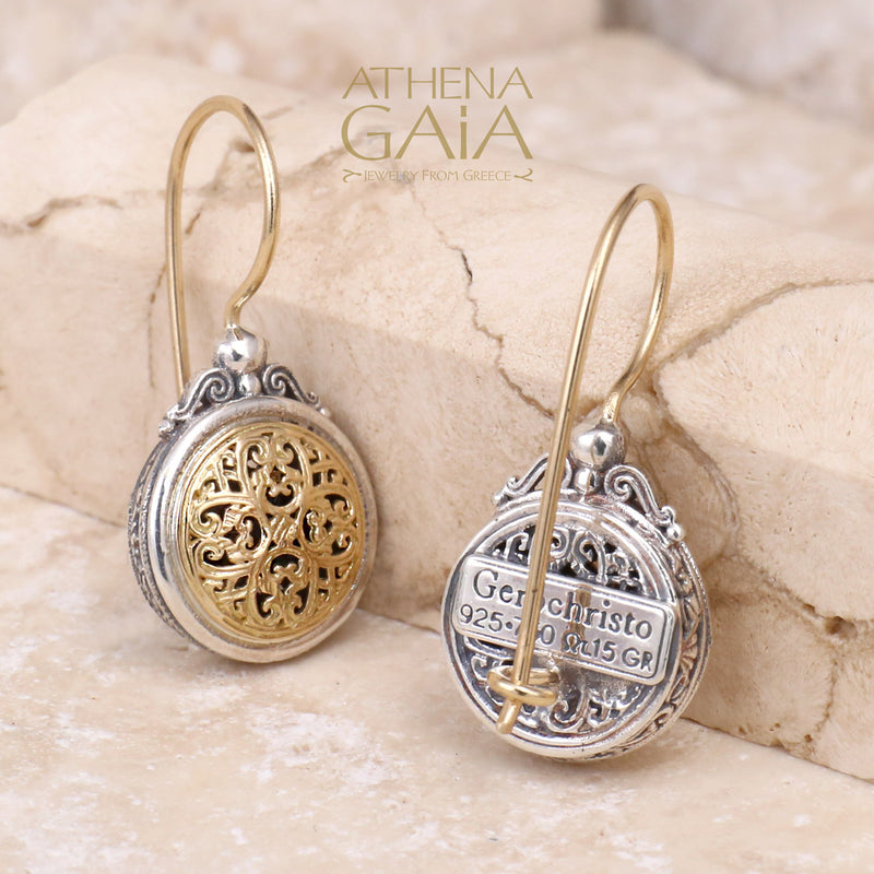 Mediterranean Kyklos Earrings - 18k Gold and Sterling Silver - French Wire Earrings