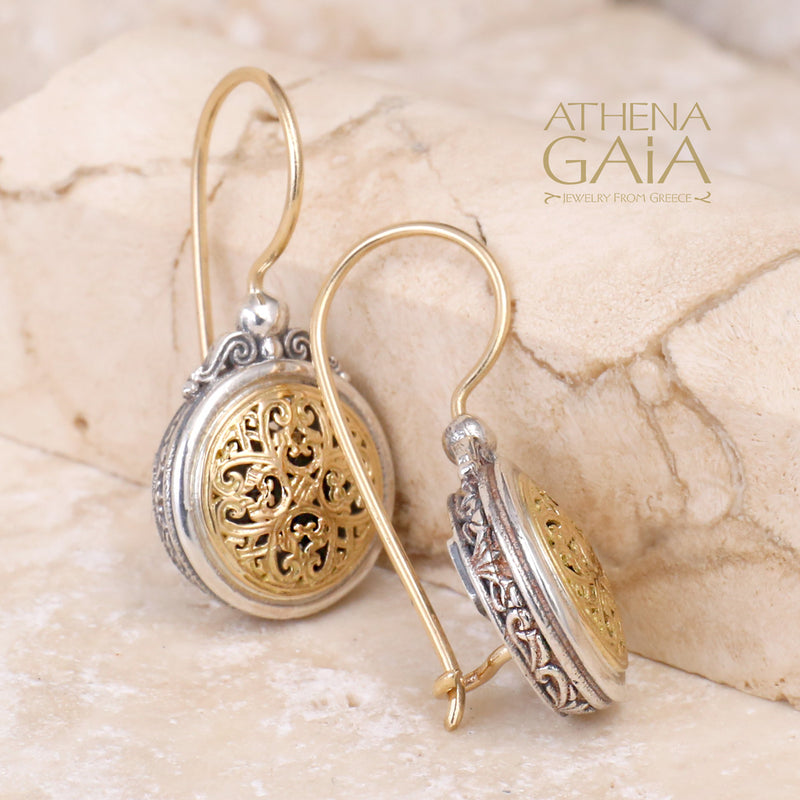 Mediterranean Kyklos Earrings - 18k Gold and Sterling Silver - French Wire Earrings