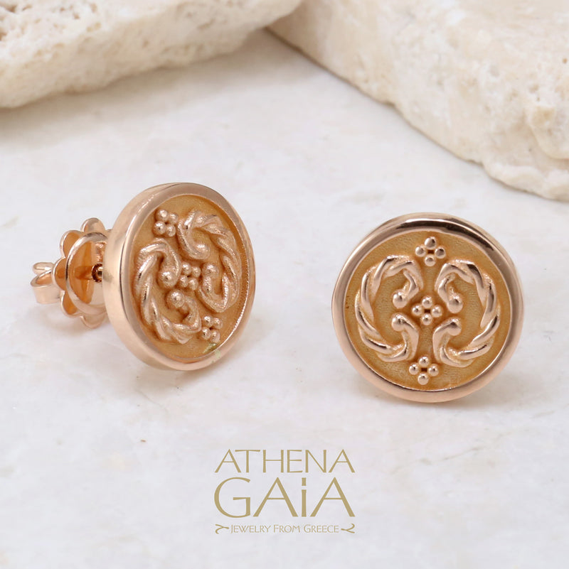 Synergy Button Scroll Stud Earrings - 18k Gold Earrings