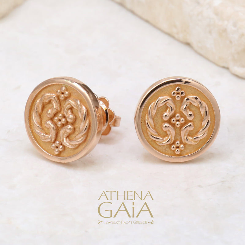 Synergy Button Scroll Stud Earrings - 18k Gold Earrings