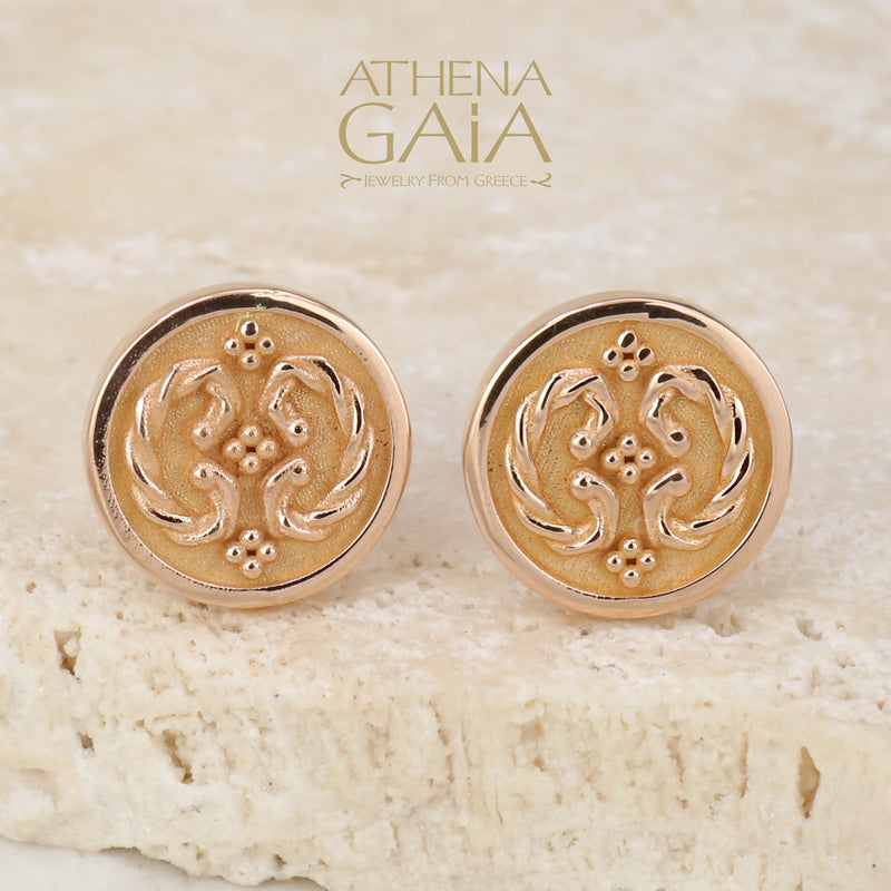 Synergy Button Scroll Stud Earrings - 18k Gold Earrings