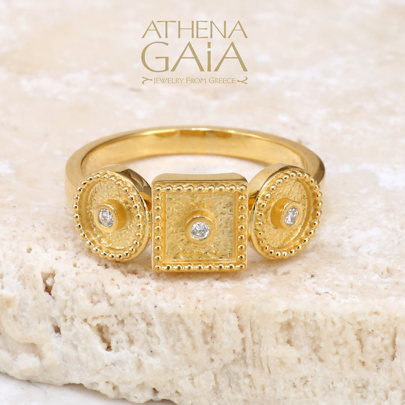 3 Ornament Geometric Ring - 18k Gold Ring