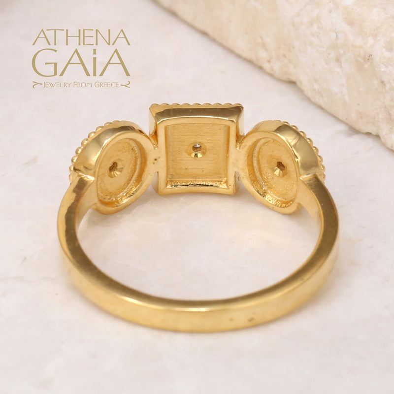3 Ornament Geometric Ring - 18k Gold Ring