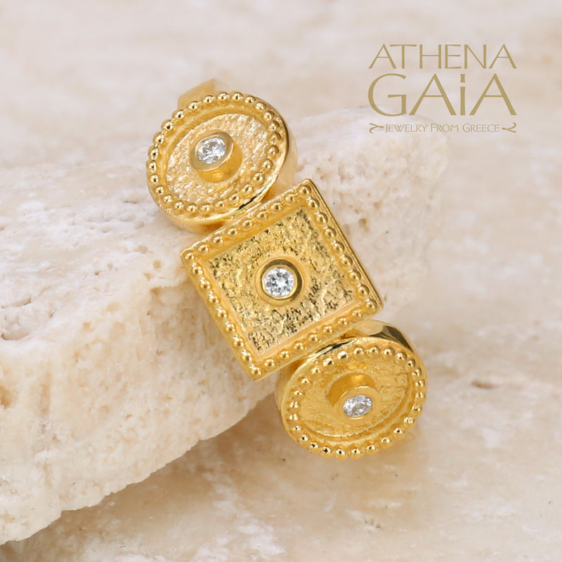 3 Ornament Geometric Ring - 18k Gold Ring