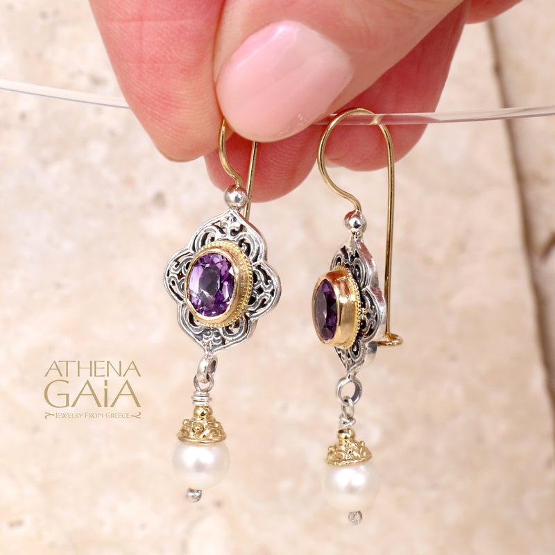 Pearl Drop Chandelier Earrings - 18k Gold and Sterling Silver Earrings