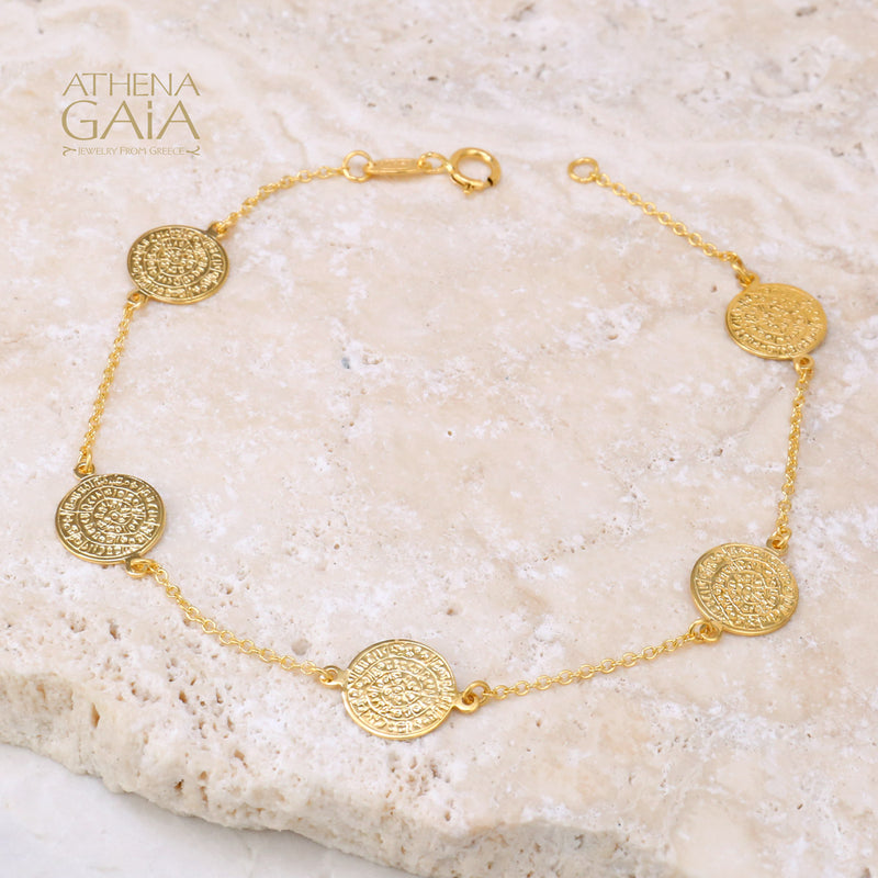 Phaistos 5 Disc Bracelet - 14k Gold Bracelet