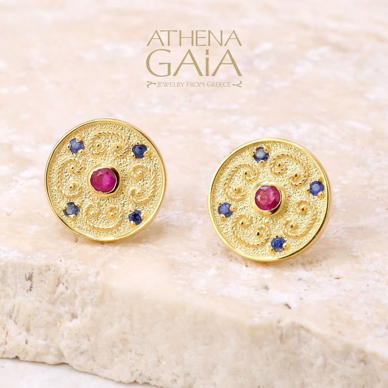 Round Byzantine Earrings - 14k Gold Earrings - Stud Earrings