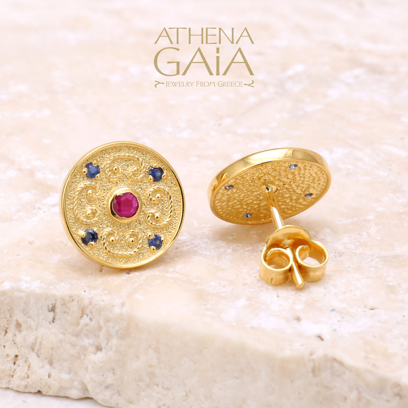 Round Byzantine Earrings - 14k Gold Earrings - Stud Earrings