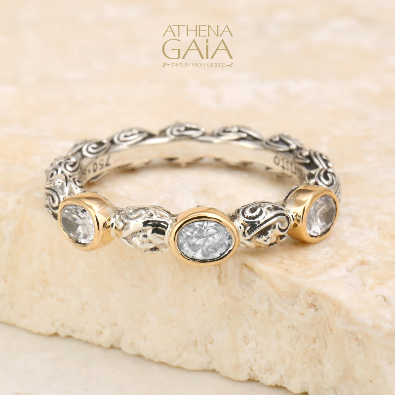 Meadow Breeze Triple Oval Stone Ring - 18k Gold & Sterling Silver Ring - Stackable Ring
