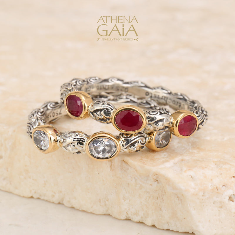 Meadow Breeze Triple Oval Stone Ring - 18k Gold & Sterling Silver Ring - Stackable Ring