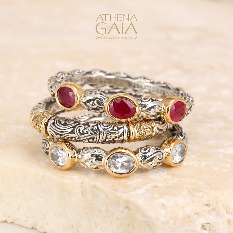 Meadow Breeze Classic Accent Ring - 18k Gold & Sterling Silver Ring - Stackable Ring