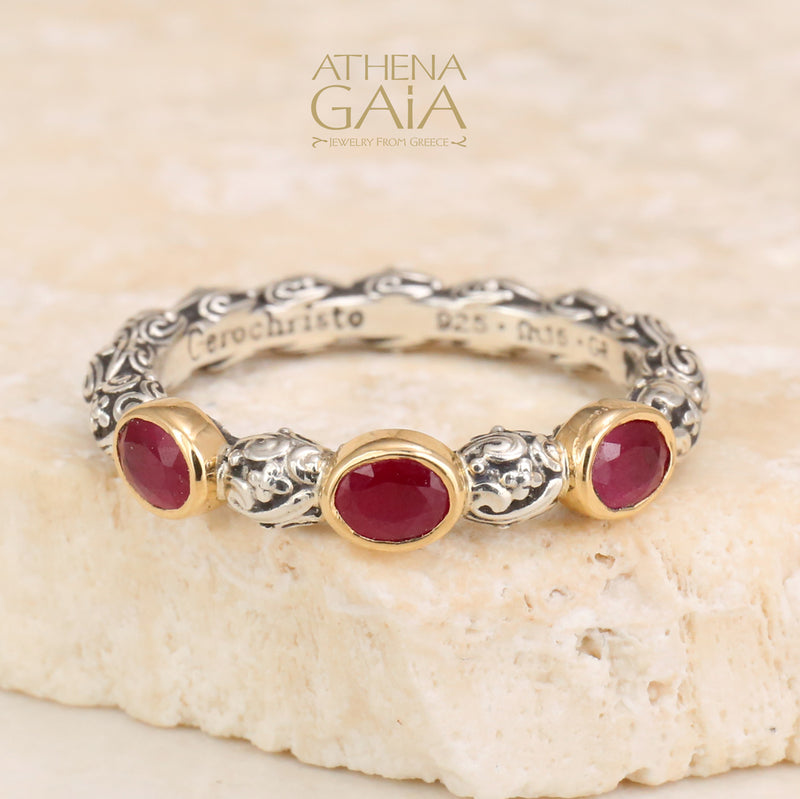 Meadow Breeze Triple Oval Stone Ring - 18k Gold & Sterling Silver Ring - Stackable Ring