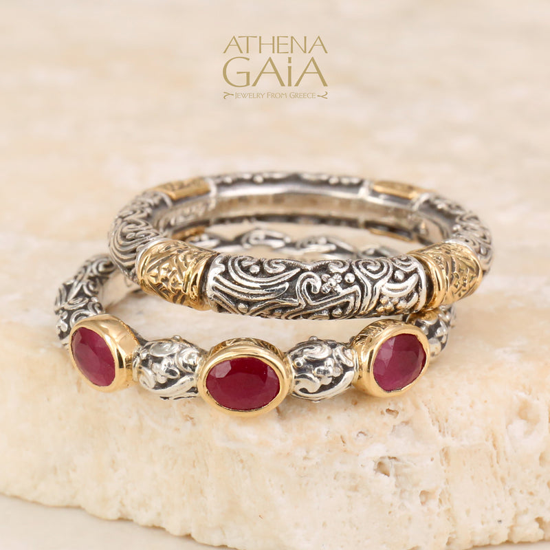 Meadow Breeze Triple Oval Stone Ring - 18k Gold & Sterling Silver Ring - Stackable Ring